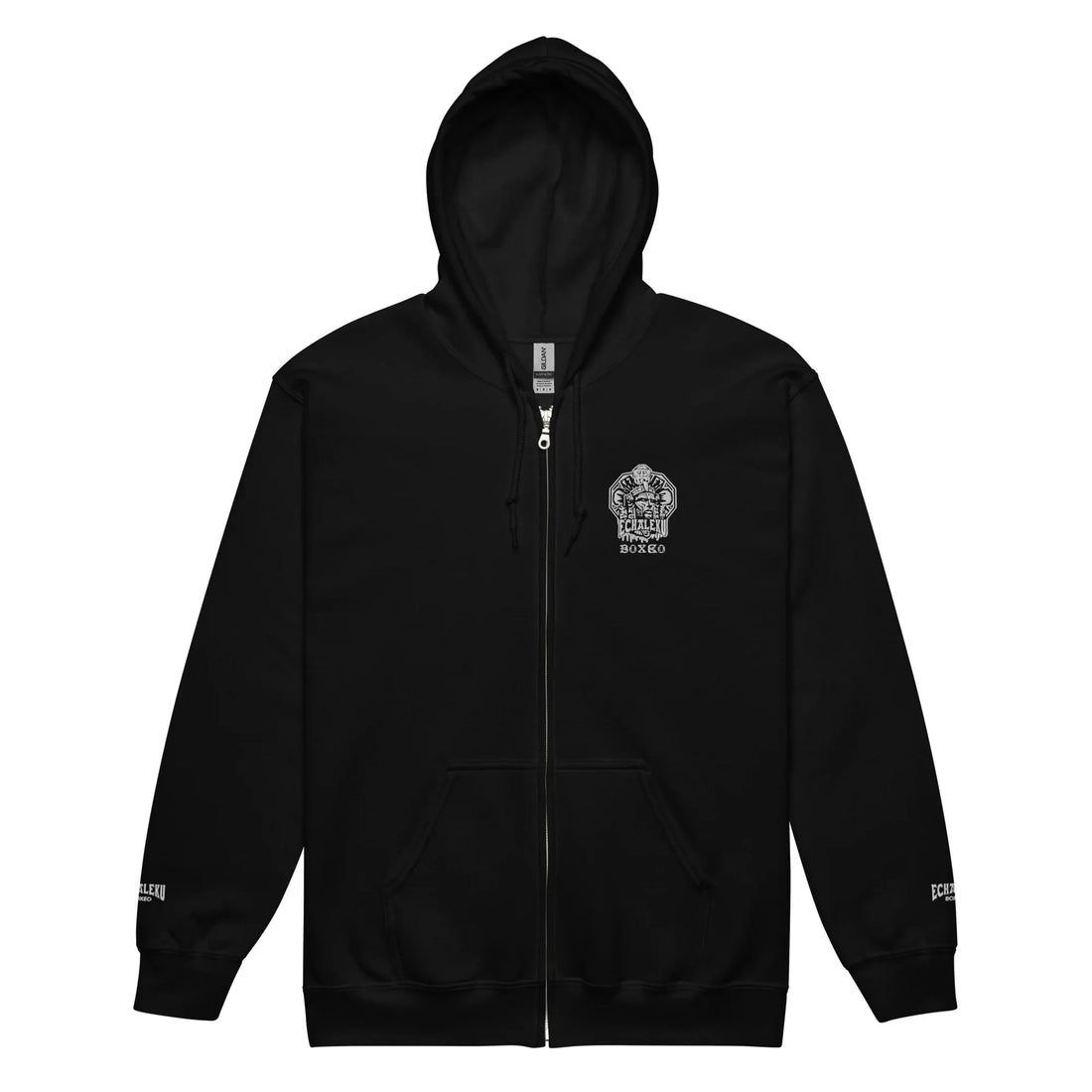 Sudadera Bordada Capucha Cremallera Unisex Cabeza Indio Mexicano - Echaleku Boxeo