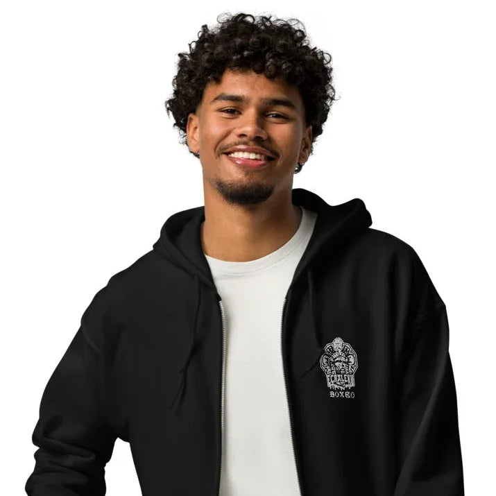 Sudadera Bordada Capucha Cremallera Unisex Cabeza Indio Mexicano - Echaleku Boxeo