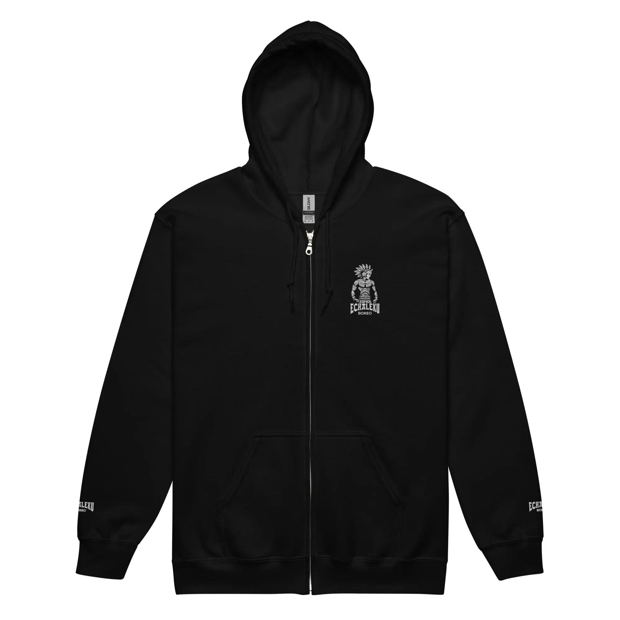 Sudadera Bordada Capucha Cremallera Unisex Indio Mexicano Boxeador - Echaleku Boxeo