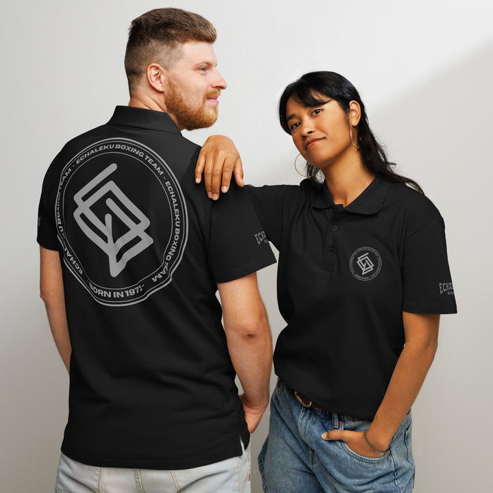 Polo algodón premium UNISEX Casual Echaleku Boxing Team Negro y gris