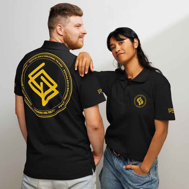Polo algodón premium UNISEX Casual Echaleku Boxing Team Negro y Dorado