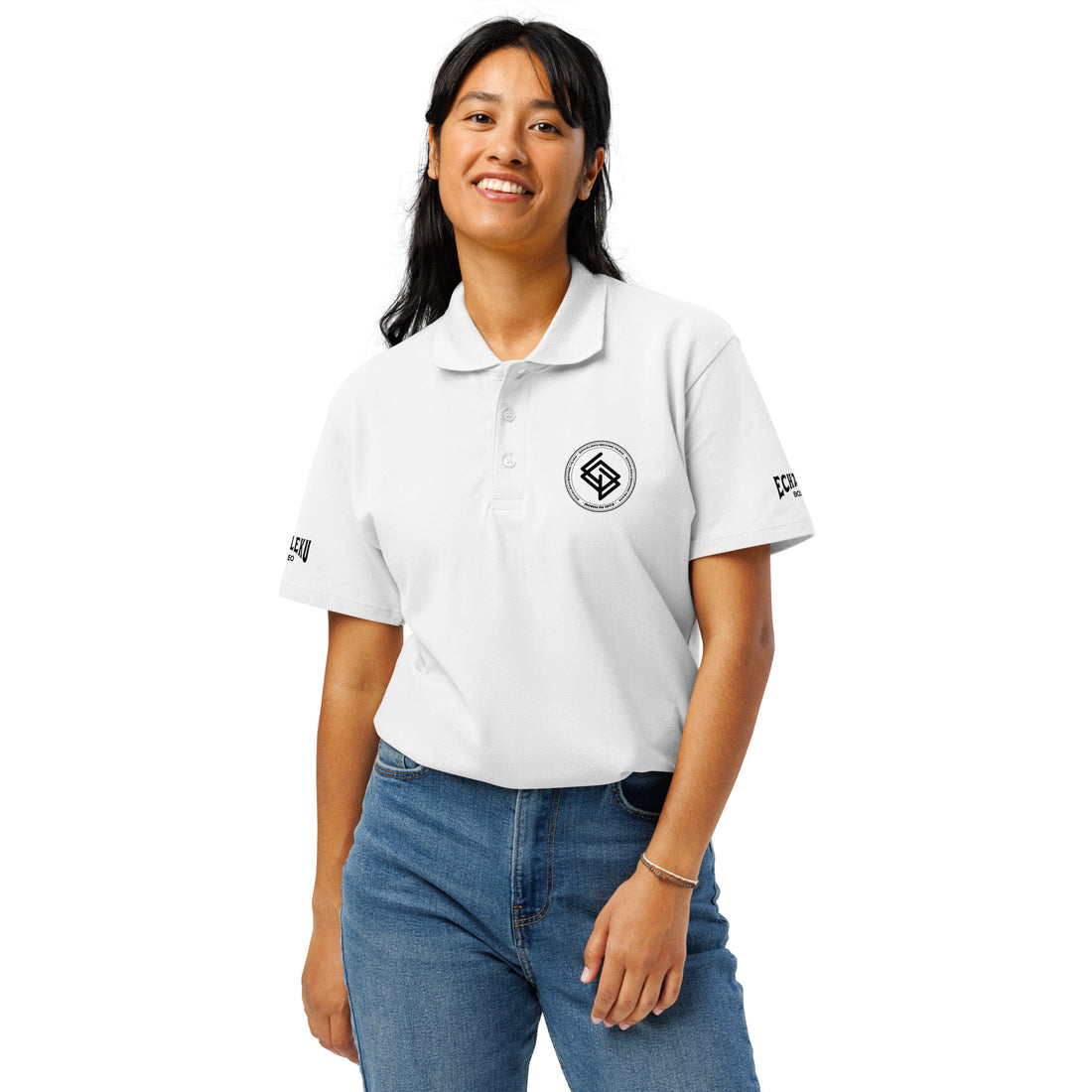 Polo algodón premium UNISEX Casual Echaleku Boxing Team Blanco y negro