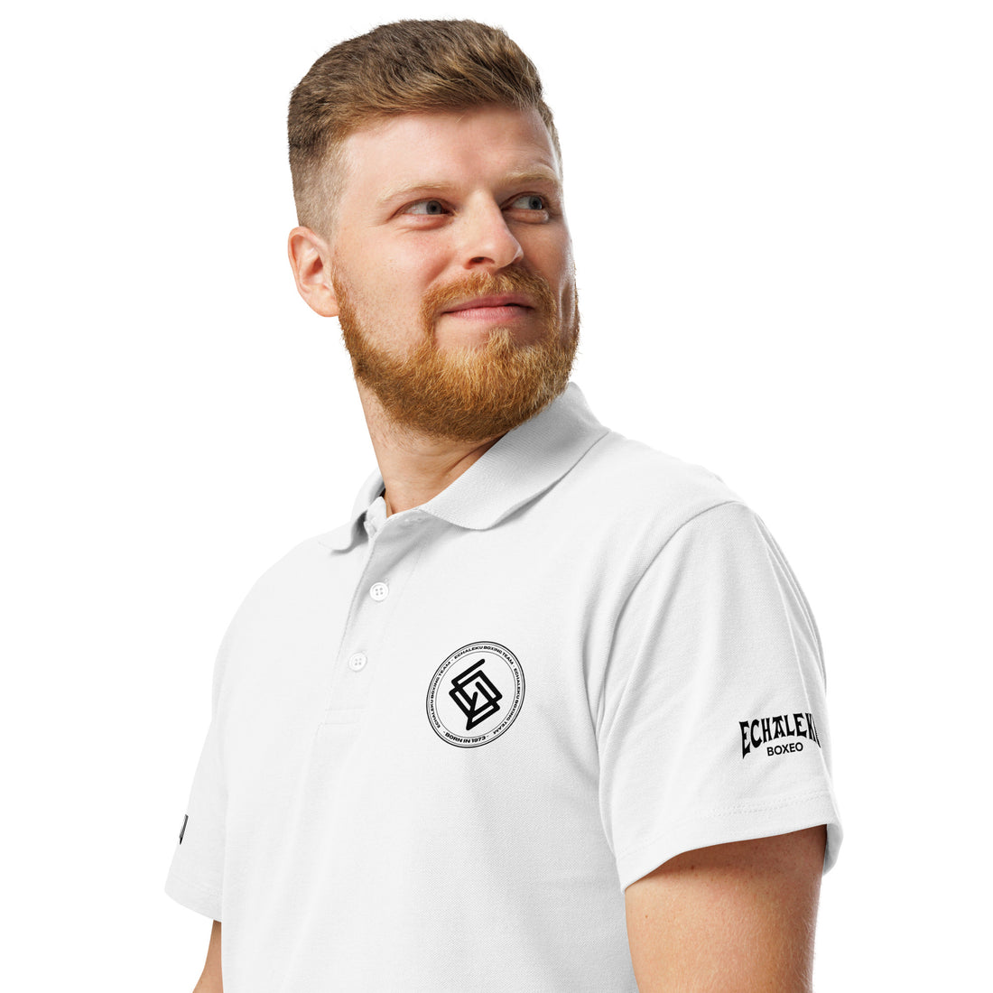 Polo algodón premium UNISEX Casual Echaleku Boxing Team Blanco y negro