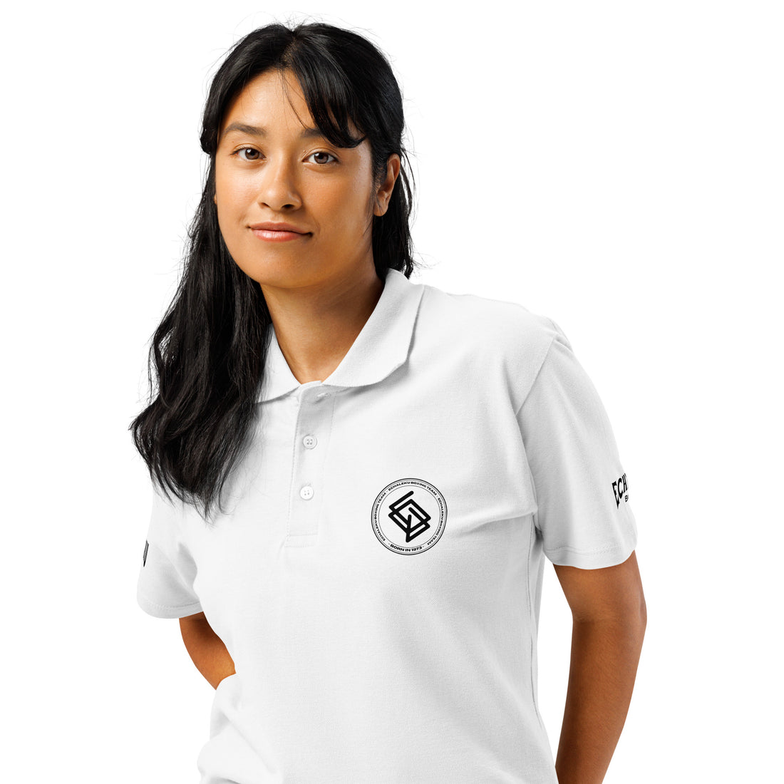 Polo algodón premium UNISEX Casual Echaleku Boxing Team Blanco y negro