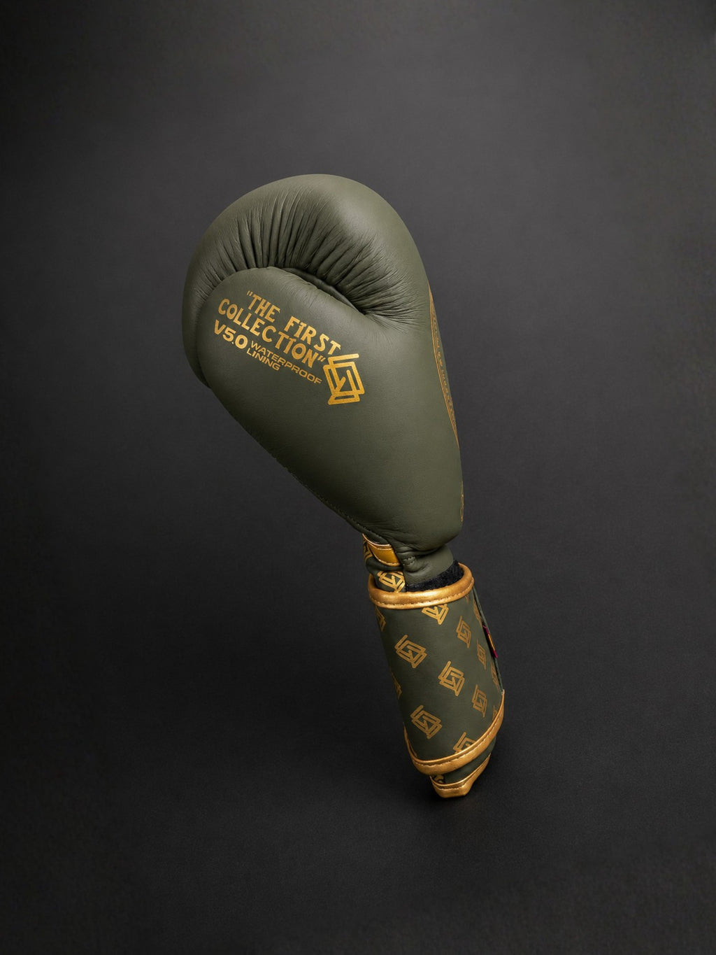 Guante de boxeo V5 Military verde y dorado, vista lateral