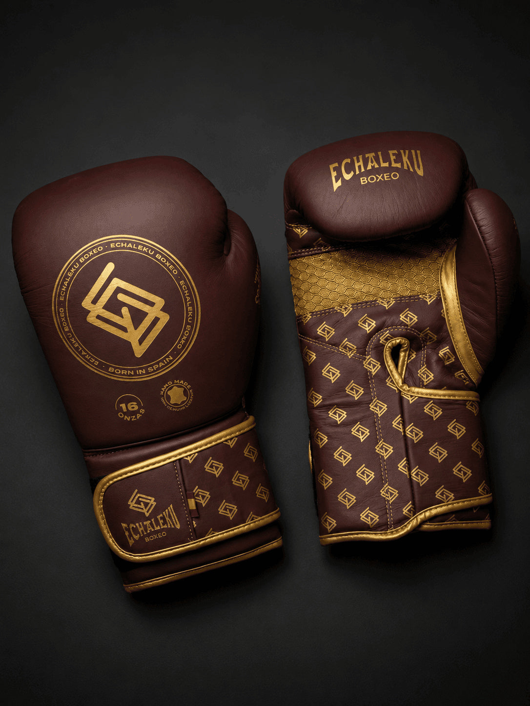 Guantes de boxeo V5 Original burdeos y dorado, vista del dorso y la palma