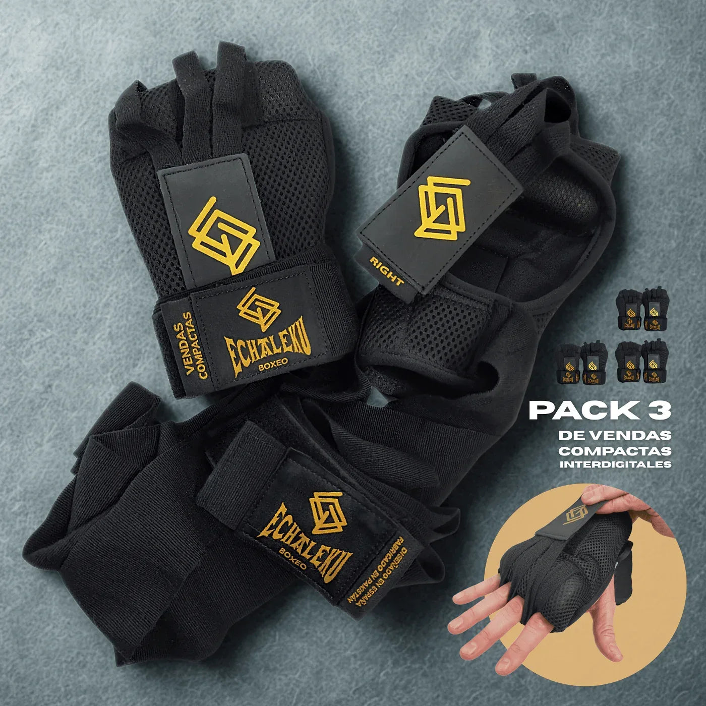 (Pack de 3) Vendas de Boxeo Compactas Interdigitales (precio especial 28€/par) - Echaleku Boxeo