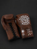 Guantes de boxeo de cuerdas Viva México Marrón, vista del dorso y el cierre