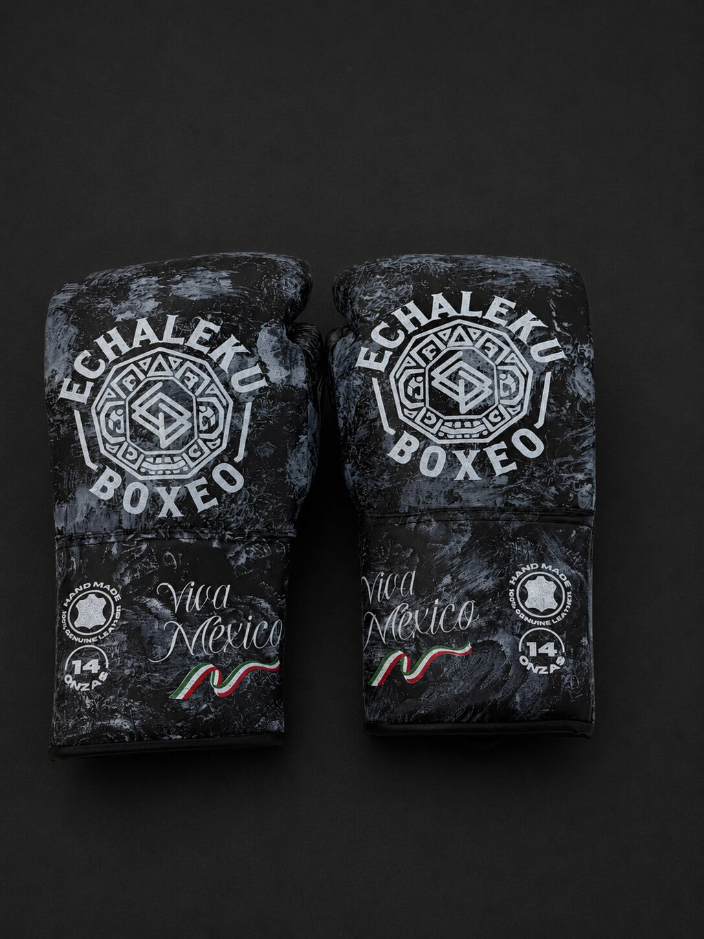 Guantes de boxeo de cuerdas Viva México Negro, vista de los dorsos