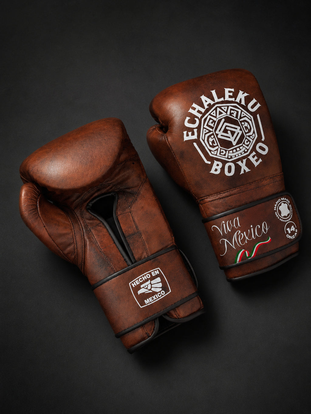 Guantes de boxeo Viva México Marrón, vista del dorso y la palma