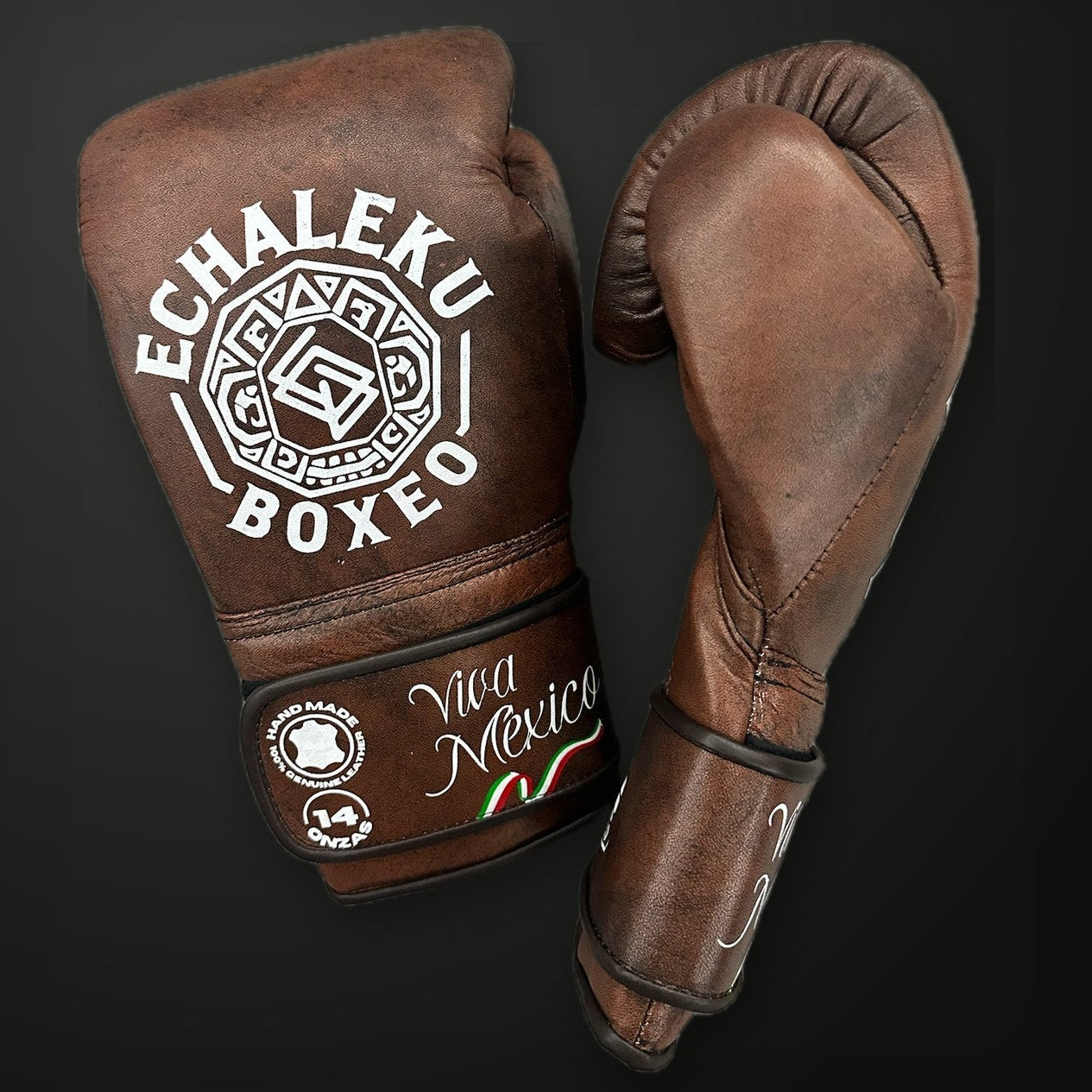 Guantes de boxeo Viva México marrones Echaleku Boxeo, vista 2