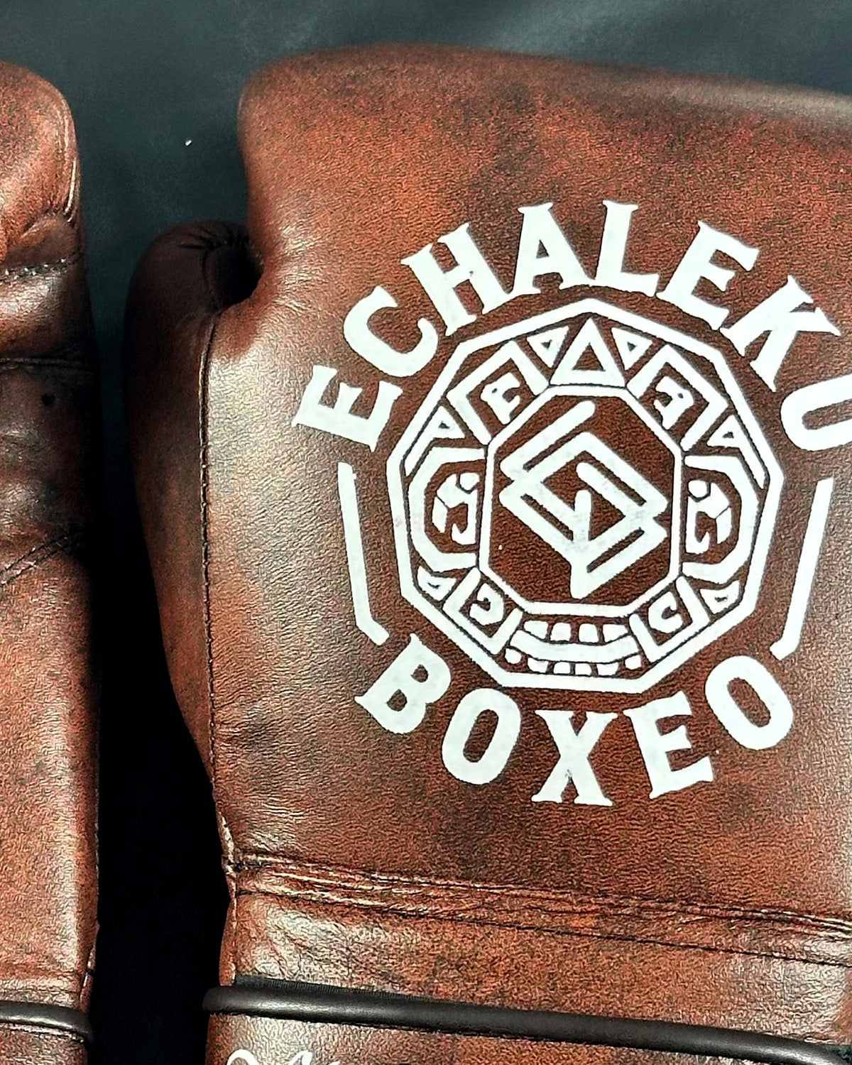Detalle 1 de los guantes de boxeo Viva México Marrón de Echaleku Boxeo