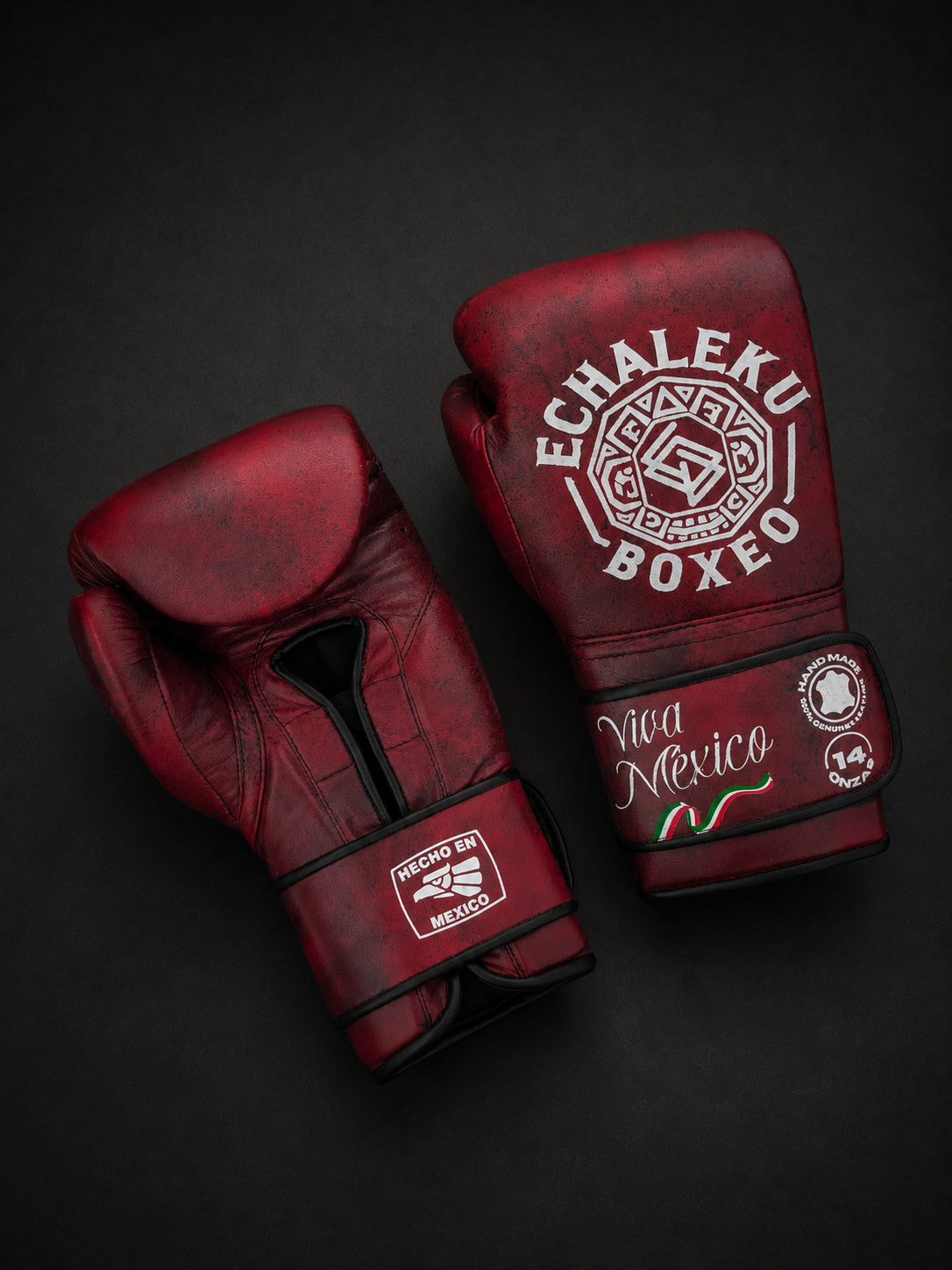Guantes de boxeo Viva México Rojo, vista del dorso y la palma